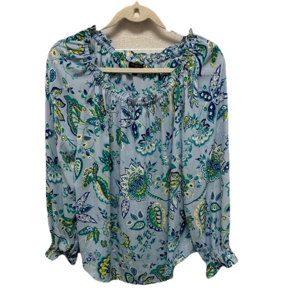 Talbots PETITES‎ Paisley long sleeves off shoulder blouse size LP artsy feminine